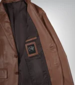 Stylish men’s cognac leather blazer jacket featuring two-button design