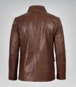 Stylish men’s cognac waxed leather blazer featuring two-button design