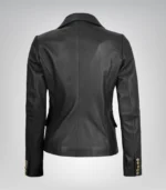 Stylish Kim women’s black leather double-breasted blazer
