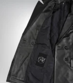 Stylish women’s black leather double-breasted coat
