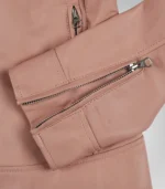Light pink biker jacket for women crafted from genuine leather