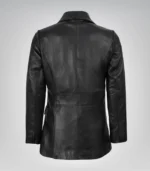 Stylish Shannon women’s black leather blazer featuring two-button design