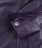 Stylish women’s purple leather blazer featuring three-button design