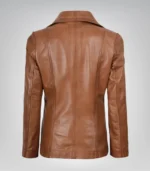 Stylish women’s tan leather blazer featuring two-button design