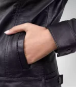 Women’s genuine black lambskin motorcycle jacket with four-pocket design