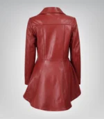 Women’s genuine red leather peplum jacket with diagonal front closure