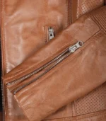 Genuine tan leather biker jacket for women in timeless design