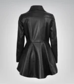 Black genuine leather jacket for women with peplum detailing