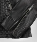 Stylish black textured leather motorcycle jacket for women