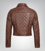 Women’s genuine cognac leather quilted cropped jacket