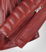 Women’s Red Premium Asymmetrical Leather Biker Jacket - Image 5