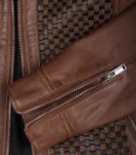 Women’s real leather cognac biker jacket with textured design