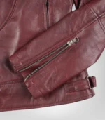 Trendy slim-fit leather jacket for women in burgundy