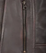 Dark brown asymmetrical biker-style leather jacket for women