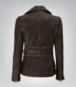 Brown distressed leather longline jacket for women