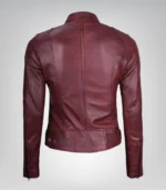 Women’s genuine burgundy leather motorcycle jacket