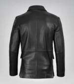 Men’s genuine black leather three-button blazer with traditional notch lapel