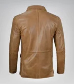 Men’s genuine camel brown leather two-button blazer jacket