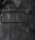 Women’s genuine black leather double-breasted coat