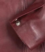 Women’s genuine burgundy leather three-button blazer