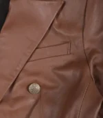 Women’s genuine cognac lambskin leather blazer