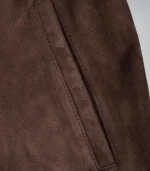 Men’s Dark Brown Real Suede Bomber Jacket Classic Zip Front Style - Image 5