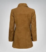 Women’s 3/4 Length Camel Brown Suede Button-Down Coat Real Suede Jacket - Image 5