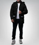 Melvin Long Men’s Black Puffer Jacket Insulated Winter Coat with Faux Fur Trim Hood, Water & Wind Resistant - Image 5