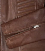Women’s genuine cognac waxed leather moto jacket