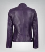 Dodge Women’s Premium Lambskin Leather Biker Jacket Purple - Image 6