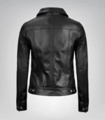 Women's Black Lambskin Moto Trucker Jacket with Four Pockets - Image 6