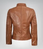 Women’s Tan Leather Moto Jacket Timeless Biker Design - Image 6