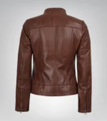 Women's Cognac-Toned Genuine Leather Biker Jacket - Image 6
