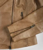 Women’s Genuine Leather Biker Jacket Camel Brown - Image 6