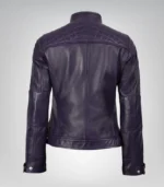 Women’s Purple Leather Motorcycle-Style Jacket with Quilted Shoulders - Image 6