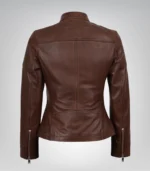 Women’s Genuine Cognac Leather Biker Jacket with Textured Finish - Image 6