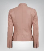 Dodge Women’s Premium Light Pink Leather Biker Jacket - Image 6