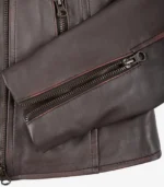 Dark Brown Women’s Leather Biker Jacket with Asymmetrical Closure - Image 6