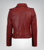 Belted Women’s Leather Motorcycle Red Jacket - Image 6