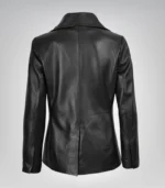 Women’s Double-Breasted Black Leather Coat - Image 6
