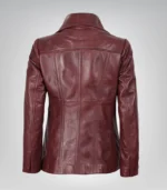 Women’s Three-Button Burgundy Leather Blazer - Image 6