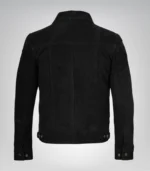 Men’s Classic Black Suede Trucker Jacket Real Suede Button Front Style - Image 6