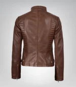 Women’s Cognac Waxed Motorcycle-Style Leather Jacket - Image 6