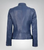 Women's Blue Genuine Leather Moto Jacket with Modern Fit - Image 6