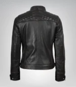 Women's Distressed Brown Genuine Leather Quilted Biker Jacket - Image 6