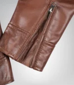 Women's Cognac Waxed Motorcycle-Style Leather Jacket - Image 6