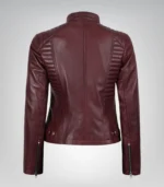 Women’s Burgundy Leather Motorcycle-Style Jacket - Image 7