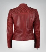 Women’s Red Premium Asymmetrical Leather Biker Jacket - Image 7