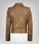 Women’s Genuine Leather Biker Jacket Camel Brown - Image 7
