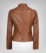 Women’s fitted tan genuine leather jacket